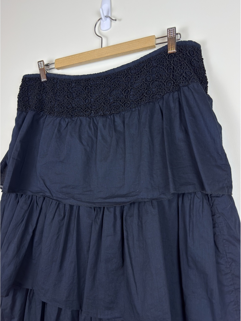 Connection 18 Vintage Y2K Black Tiered Ruffle Maxi Skirt Lace Waist XL Boho - Picture 7 of 10